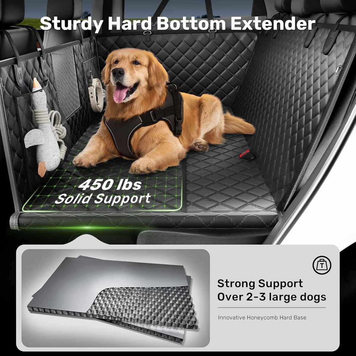 Zanch 2025 Upgraded Dog Car Seat Cover, 400 lbs Heavy Duty Hard Bottom, Waterproof & Anti-Scratch Back Seat Protector, Nonslip Pet Hammock Extender for Cars, SUV, Trucks, Standard-Black