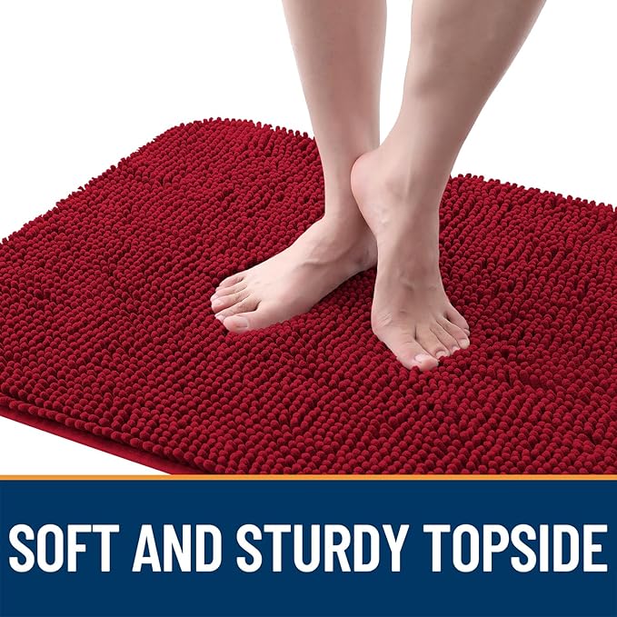 OLANLY Dog Door Mat for Muddy Paws 36x24, Absorbs Moisture and Dirt, Absorbent Non-Slip Washable Doormat, Quick Dry Chenille Mud Mat for Dogs, Entry Indoor Entryway Carpet for Inside Floor, Red