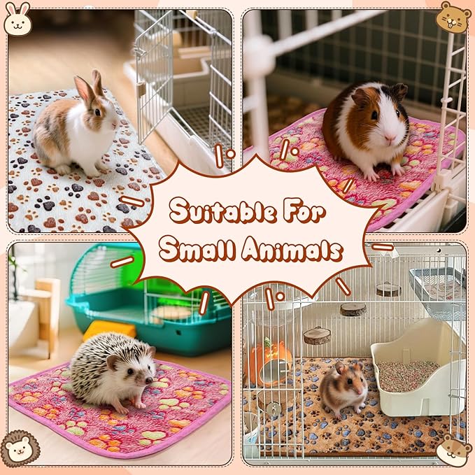 3 Pcs Washable Guinea Pig Blankets Absorbent Small Animal Fleece Bedding Cage Liners Reusable Pet Pee Pad Sleep Mat Pad Cover for Hamster Ferret Rabbit Chinchilla Hedgehog (Multi, Muitisize)