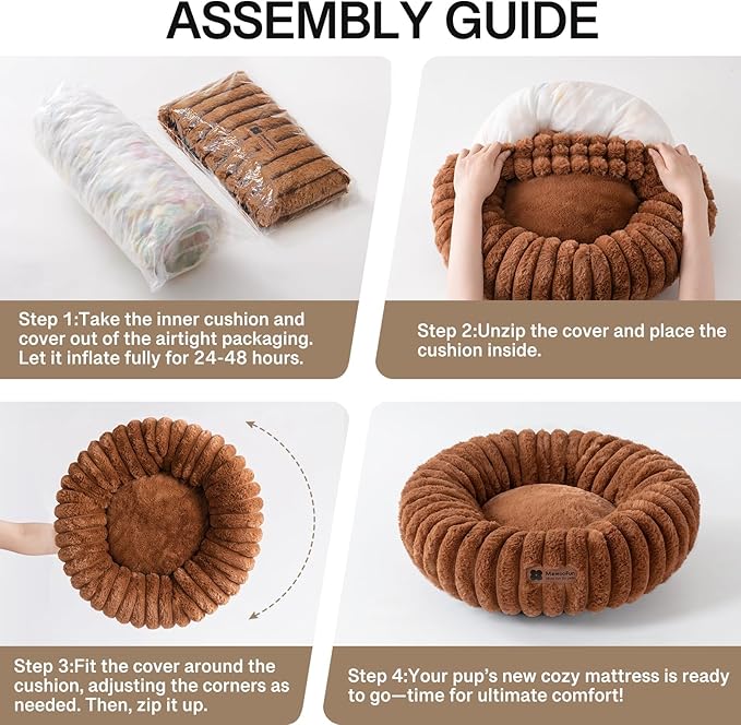 MEWOOFUN Donut Dog Beds for Small Dog, Calming Bed Round Cute Puppy Bed with Non-Slip Bottom, Fluffy Washable Pet Bed for Puppy and Kitten (Dark Brown, M (30x30x8))