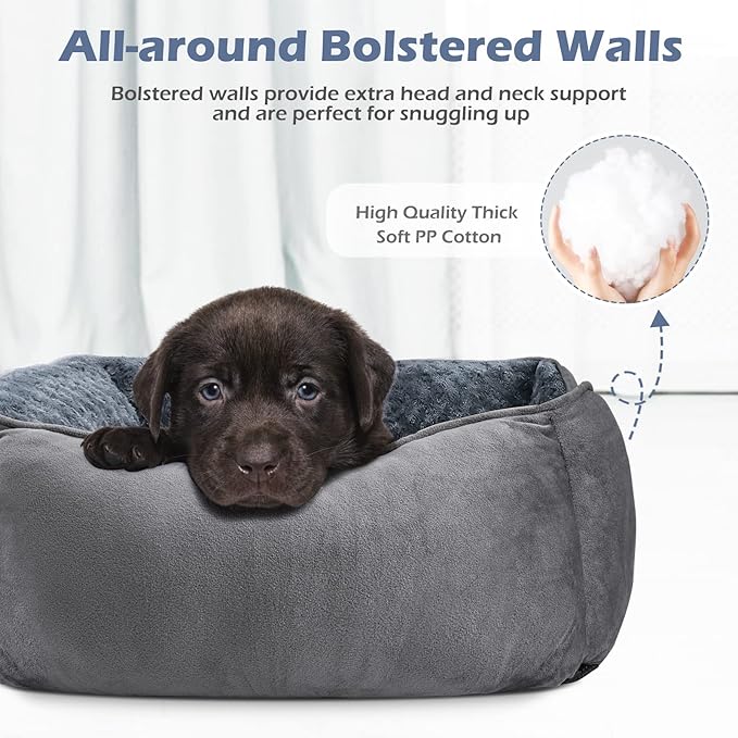 INVENHO Large Dog Bed for Large Medium Small Dogs, Rectangle Washable Orthopedic Dog Bed, Soft Calming Sleeping Puppy Bed Durable Pet Cuddler with Anti-Slip Bottom L(30"x24"x9")