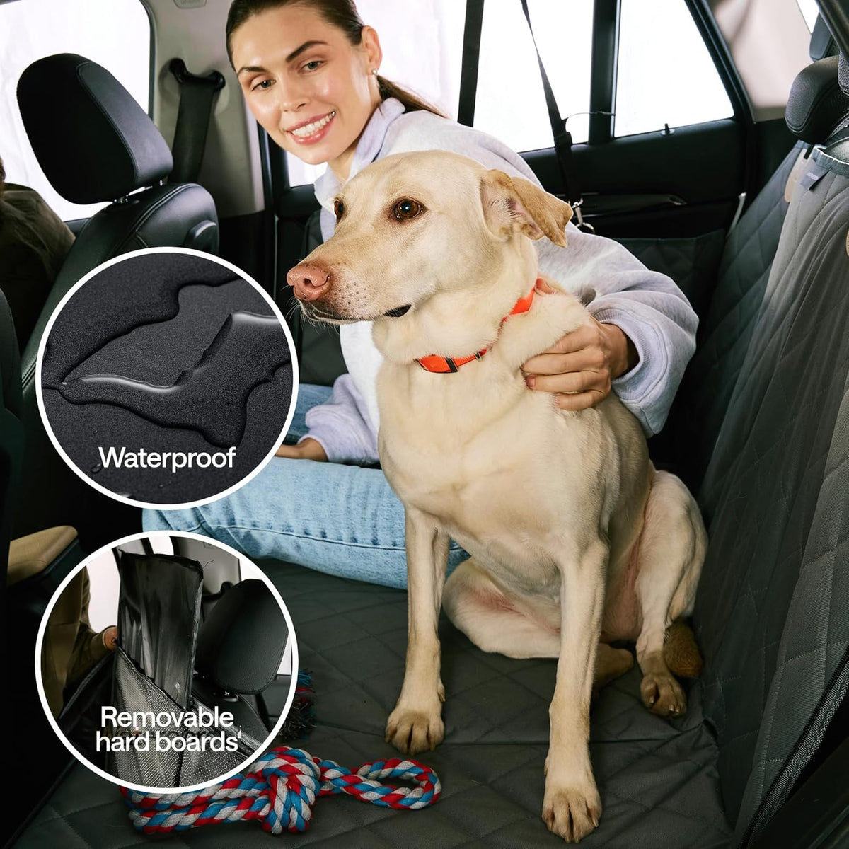 Truck Dog Seat Cover for Back Seat – Hard Bottom Hammock Holds 400lbs – Waterproof Pet Seat Protector for Large Dogs – Back Seat Extender Platform with Storage – Dog Car Seat Cover for Trucks SUV