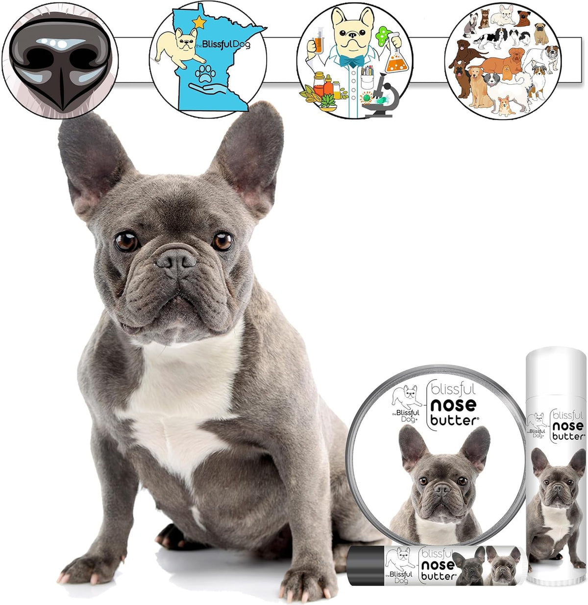The Blissful Dog Blue French Bulldog Unscented Nose Butter - Dog Nose Butter, 0.15 Ounce