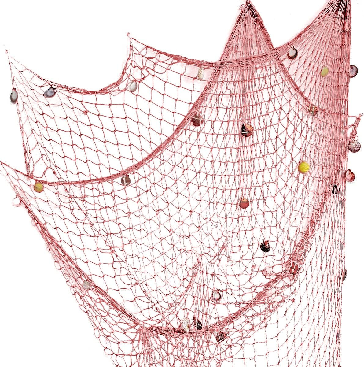 Nature Fish Net Wall Decoration with Shells, Ocean Themed Wall Hangings Fishing Net Party Decor for Pirate Party,Wedding,Photographing Decoration (Pink)
