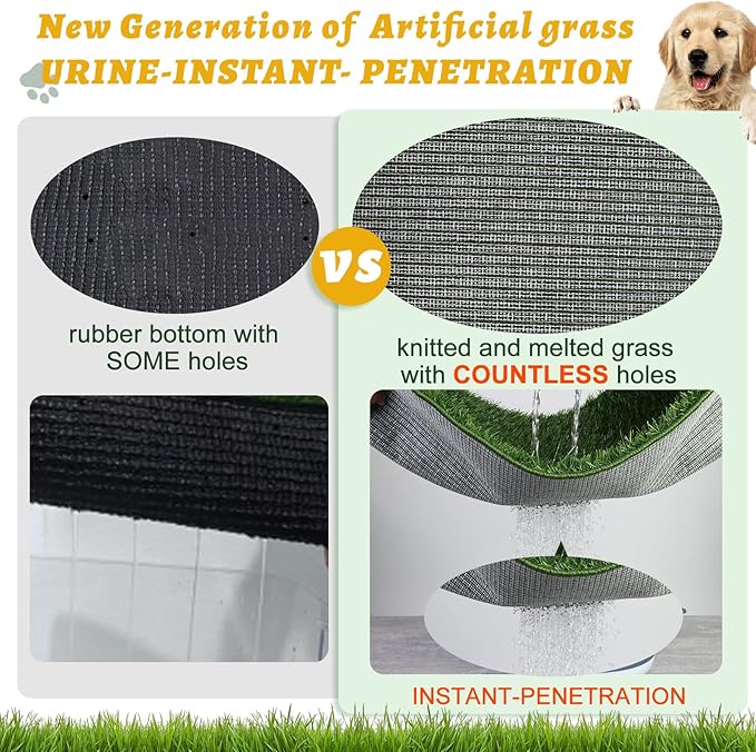 MEEXPAWS Dog Grass Pad With Tray/Foldable Liner Base Large, Litter Box Artificial Pee Pad for Indoor Potty, Odor Free Instant-Penetration Hemmed Edge, 2 PCS Reusable