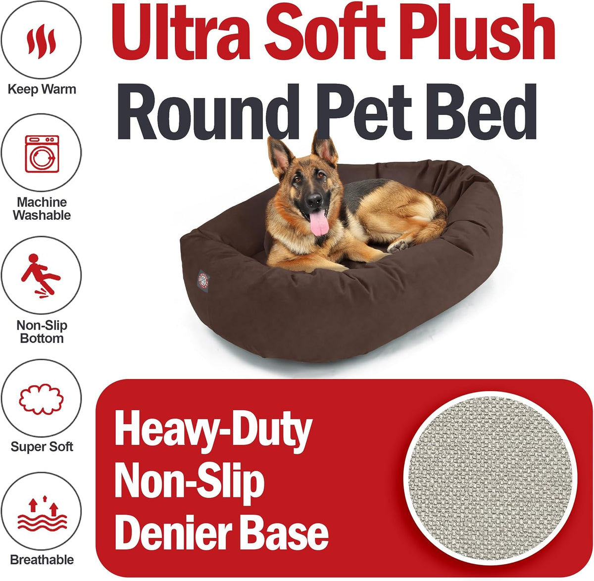 Majestic Pet 52 Inch Suede Calming Dog Bed Washable 52x35x11 (Inch) – Cozy Soft Round Donut Dog Bed with Spine Support for Dogs to Rest Their Head - Pet Bed X- Large – Chocolate (2025)