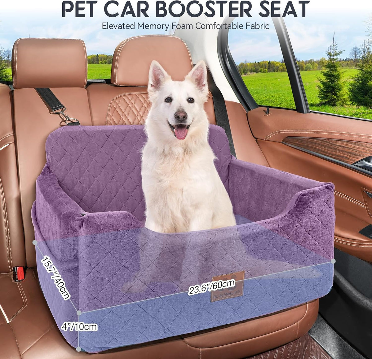 Dog Car Seat for Medium/Large Dogs, Dog Booster Seat for Pet Under 50lbs or 2 Small, Detachable and Washable Pet Car Seat,Multi-Functional Pet Travel Bed for Backseat(Purple)