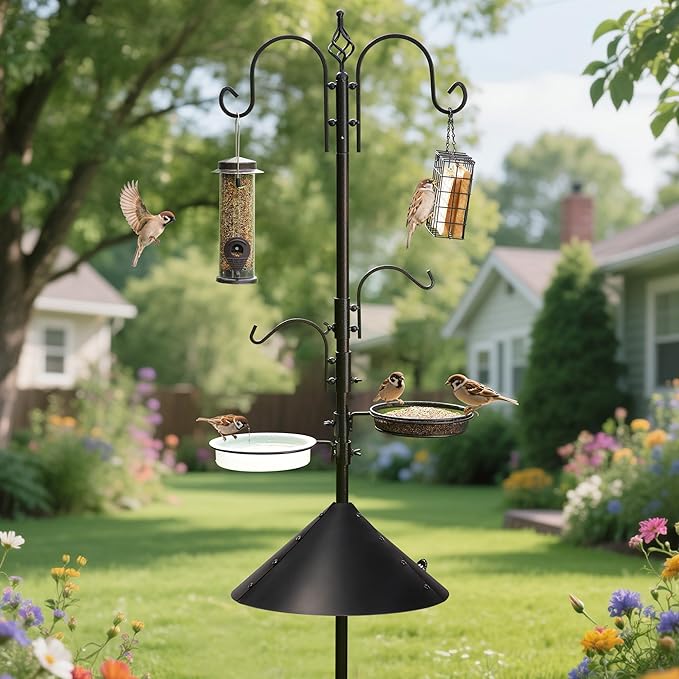 ERYTLLY Bird Feeders Bird Feeding Station Kit Bird Feeding Pole Wild Bird Feeder Hanging Kit with Squirrel Guard Baffle Suet Cage Tube Bird Feeder Planter Hanger Multi Feeder for Attracting Wild Birds