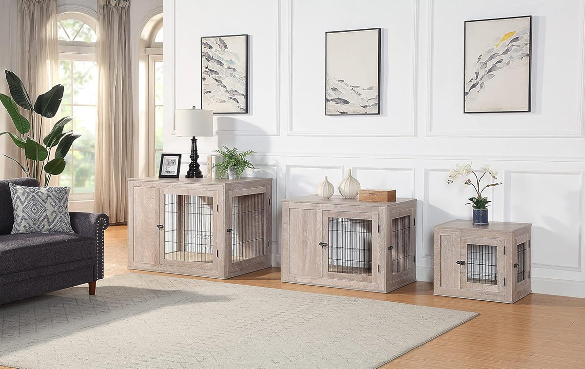 unipaws 41 Inch Furniture Style Dog Crate for Medium Large Dogs, Indoor Aesthetic Dog Stuff Kennel, Modern Wood Wire Cage, Pretty Cute End Side Table Nightstand, Weathered Grey