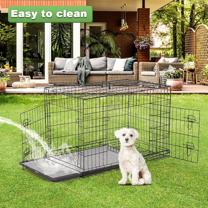 BestPet | Dog Crate | 42" | Black | Foldable Metal Kennel with Double Doors, Secure Slide-Bolt Latches, Leakproof Tray | Portable Dog Cage for Large Breeds | for Travel, Indoor & Outdoor Use