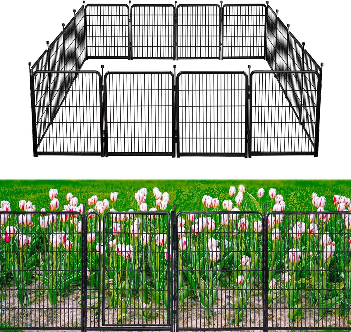 40in(H) Doorless Fence for Garden 14 Panels， 31.2 Ft(L) Barrier, Outdoor Garden Protection for Dogs Low Threshold,Indoor Fence Without Gate