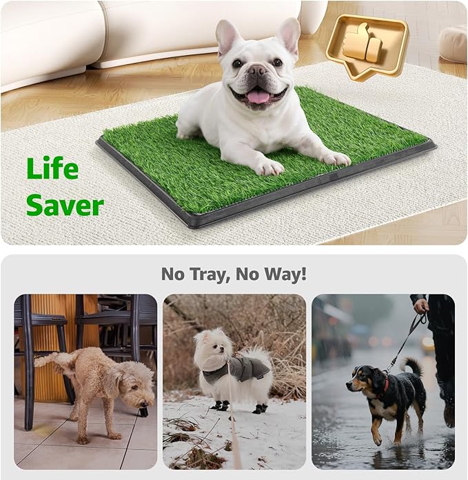Dog Grass Pet Loo Indoor/Outdoor Portable Potty, Dog Litter Box, Artificial Grass Patch Bathroom Mat and Washable Pee Pad for Puppy Training, Full System with Trays (Pet Training Tray, 20"x25")