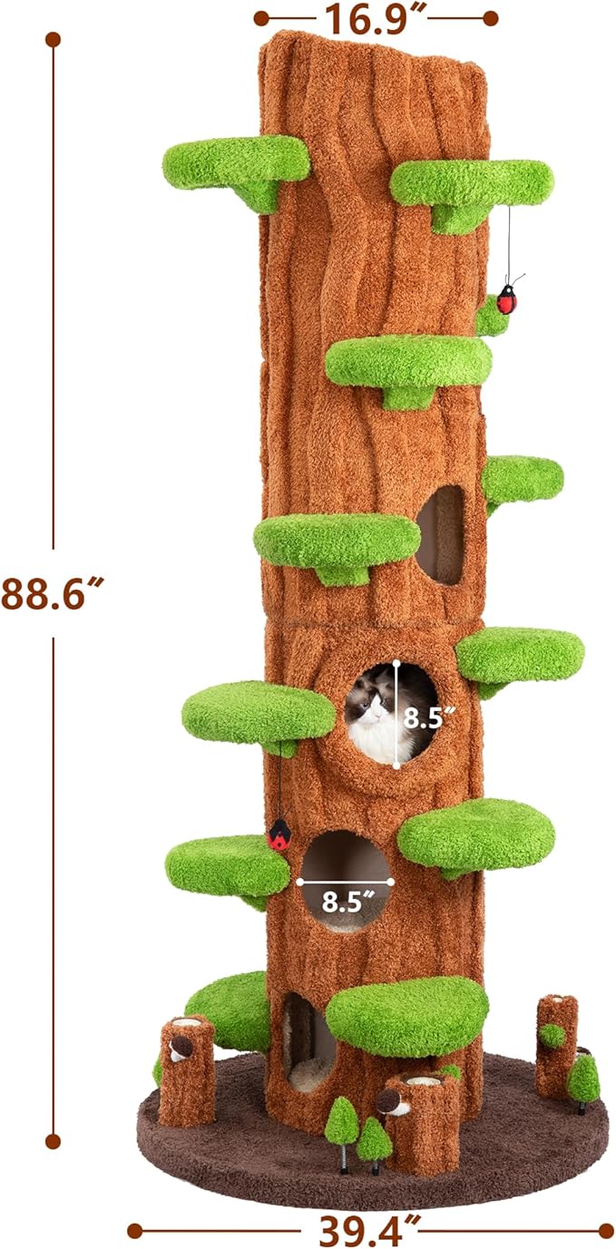 Luxury Cat Tree Tower for Indoor Cats,88.6" Tall Cat Tree,Multi-Level Furniture Activity Center with Scratching Posts Stand House Condo Funny Toys Kittens Pet Play House
