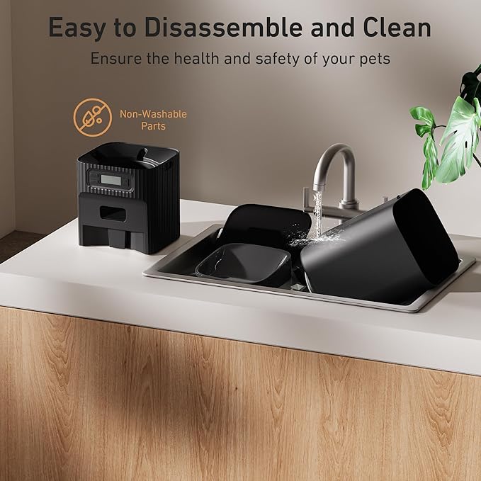 Automatic Cat Feeder, 7L/29 Cups Automatic Dog Feeder with Desiccant Bag, 1-6 Meals Ideal for 2-15mm Dry Food, Suitble for Multiple Pets, Dual Power Supply, Detachable Washable, Black