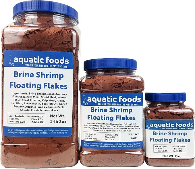 Aquatic Foods Inc. Brine Shrimp Flakes for All Freshwater & Marine Fish, 2oz