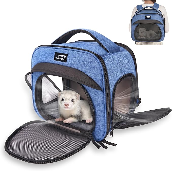 Small Pet Carrier, Breathable Collapsible Pet Bag with Safety Leash for Small Puppy, Kitten, Guinea Pig Weighing up to 8 Pounds Designed for Travel, Hiking, Walking and Outdoor Use, Blue