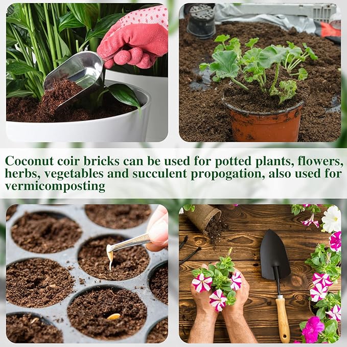 ZeeDix 5 Pack Coconut Coir Bricks, 100% Organic Compressed Coco Coir Brick Seed Starter Potting Soil for Plants, Premium Coconut Fiber Substrate with Low EC & pH Balance for Gardening Flower Herbs