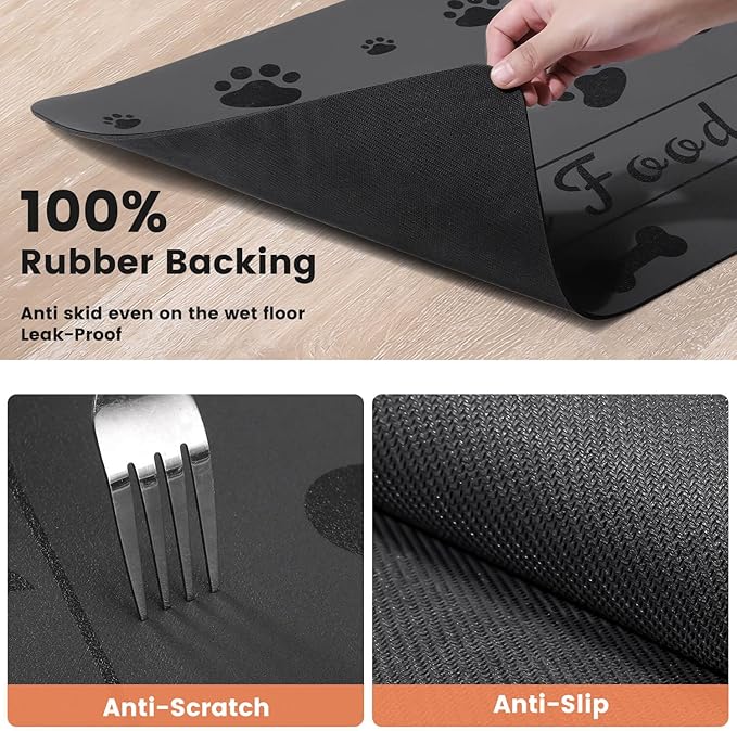 Pet Feeding Mat-Absorbent Pet Placemat for Food and Water Bowl, with Waterproof Rubber Backing, Quick Dry Water Dispenser Mat for Dog and Cat (16"x24", Dark Gray)