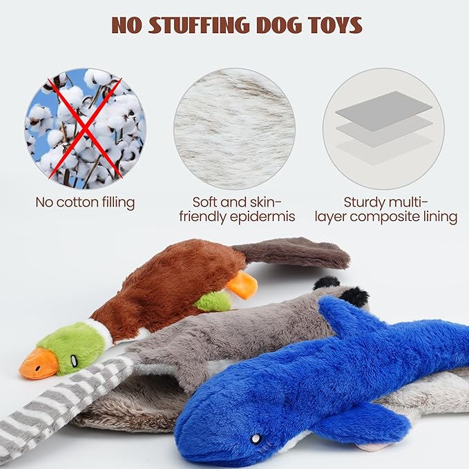 Nocciola 2-in-1 No Stuffing Crinkle Dog Toys with Soft and Durable Fabric, Holds Water Bottles, 2 Extra Long & 3 Regular Size Stuffless Squeaky Dog Toys for Small to Large Dog