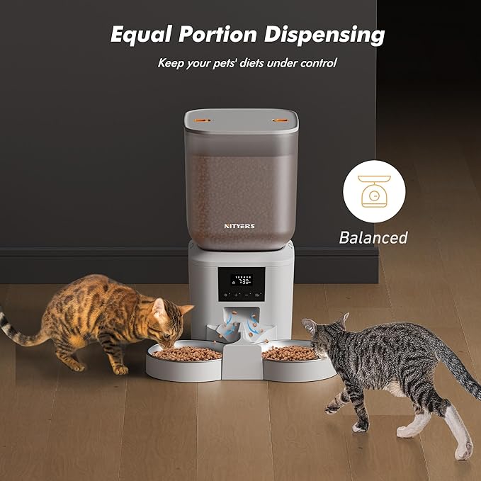 Automatic Cat Feeder for 2 Cats - 8L/34 Cups Large Capacity Auto Food Dispenser with LCD Screen, 2 Food Trays, Timed Cat Feeder, Up to 50 Portions 6 Meals Per Day, Keep Fresh, White