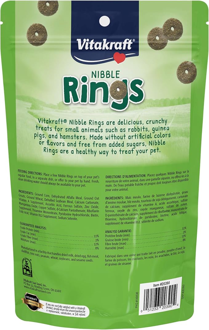 Vitakraft Nibble Rings Small Animal Treats - Crunchy Alfalfa Snack - for Rabbits, Guinea Pigs, Hamsters, and More (Pack of 2)
