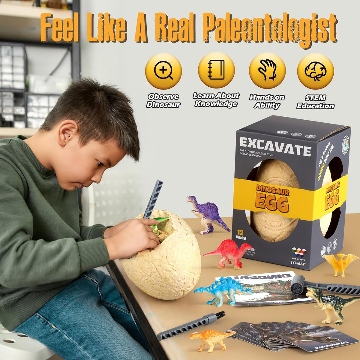 Jumbo Dino Egg Dig Kit - 12 Dinosaurs Excavation Kit, Dinosaur Toys for Kids 5-7, Fossil Dino Dig for Dinosaur Collection, Toys Gifts for Boys Girls 6 and up Year Old Birthday Gift