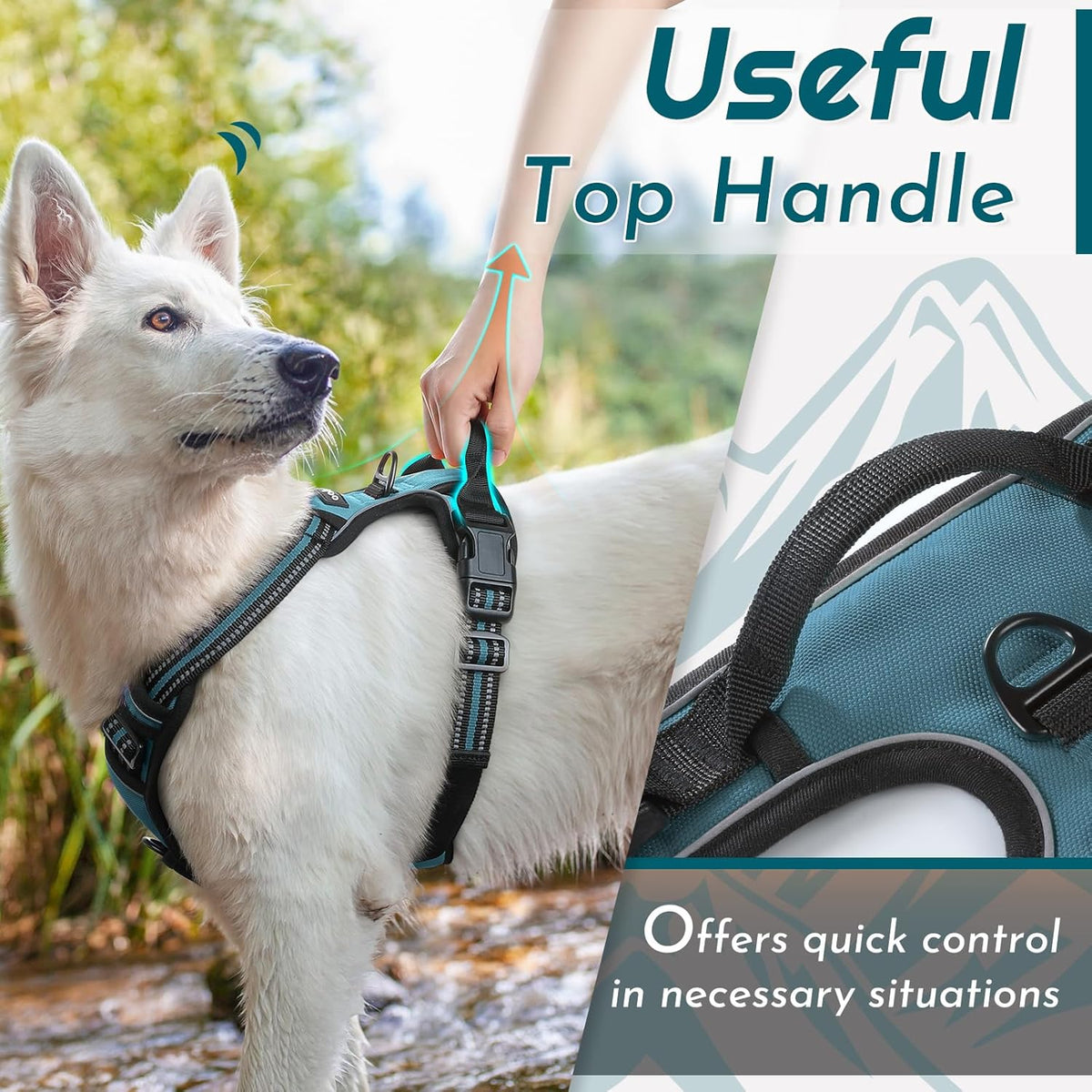 Eagloo Dog Harness Medium Sized Dog, No Pull Service Vest with Reflective Strips and Control Handle, Adjustable and Comfortable for Easy Walking, No Choke Pet Harness with 2 Metal Rings, Dark Green, M