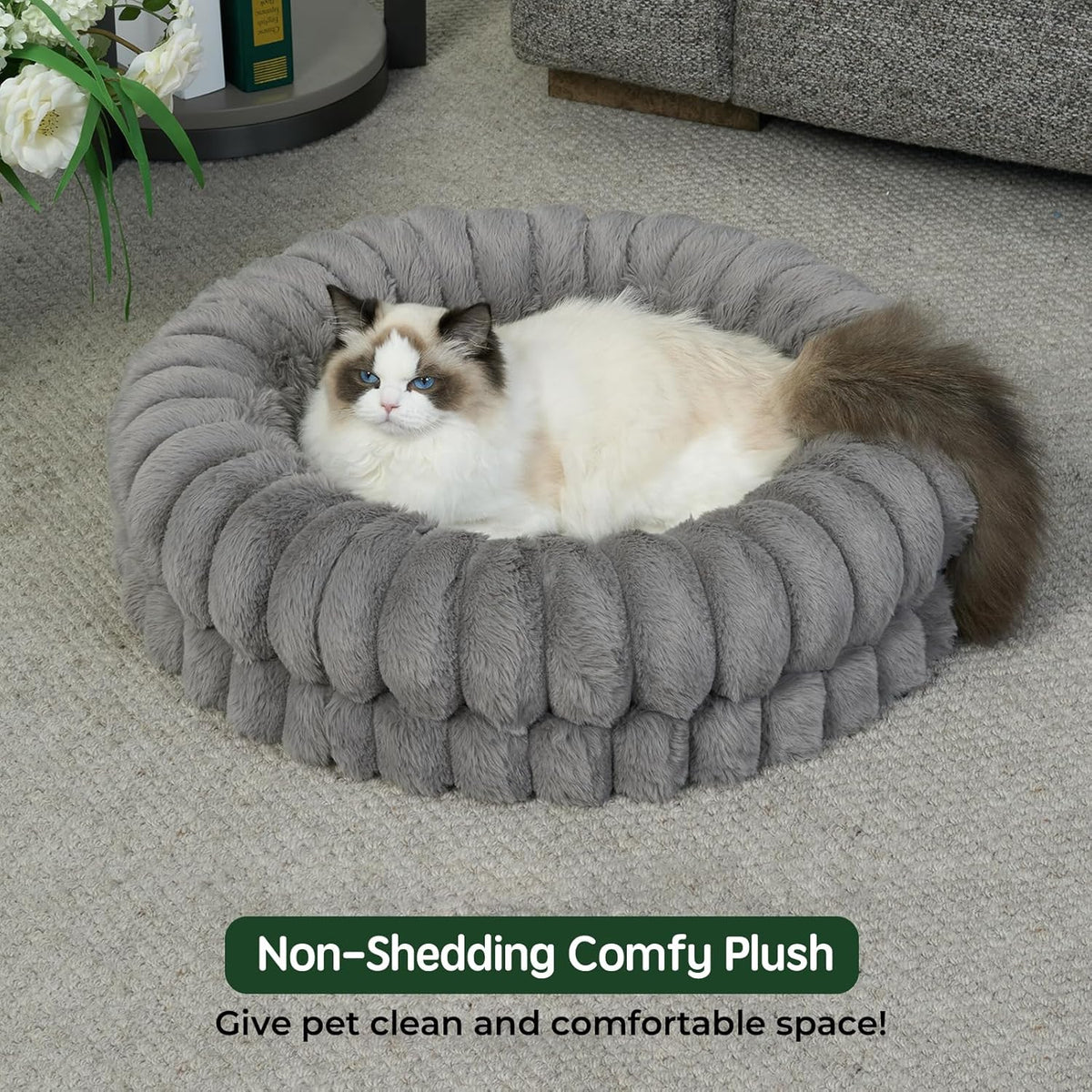 BALANCE Luxury Donut Dog Bed, 23 Inches Round Dog Beds for Small Dogs Washable, Orthopedic Calming Pet Bed for Puppy and Cats with Anti-Slip Bottom, Gray