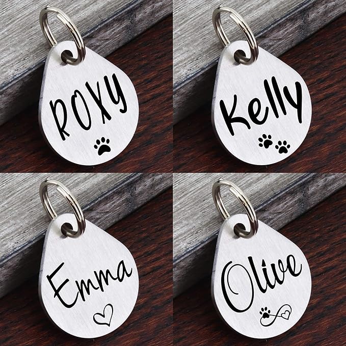 Ultra Joys Dog ID Tag, Custom Dog Tag Personalized Cat Tag, Pet ID Tag, Brushed Stainless Steel Teardrop Dog Tag Silver Small