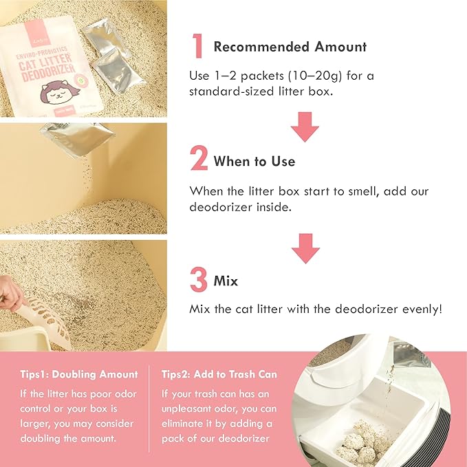Lady N Cat Litter Deodorizer – Litter Box Odor Eliminator with Enviro-Probiotics,Cation Odor Control,Natural Ingredients Safe for Cats, Extends Litter Lifespan,Refreshing Woody Scent, 10g x 15Packets