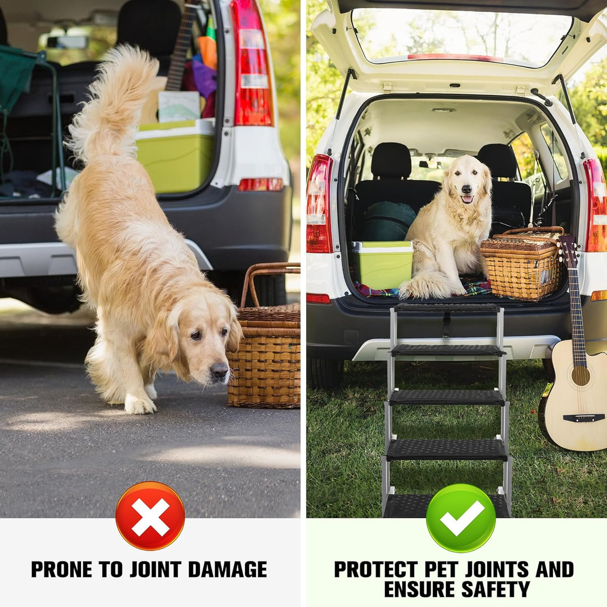 Niubya Dog Ramps for Cars, Portable Folding Dog Stairs for Cars, SUV, Trucks, Lightweight Pet Ramp for Large Dogs with Non-Slip Surface, Reinforced Pet Steps Supports Up to 200 lb, 6 Steps