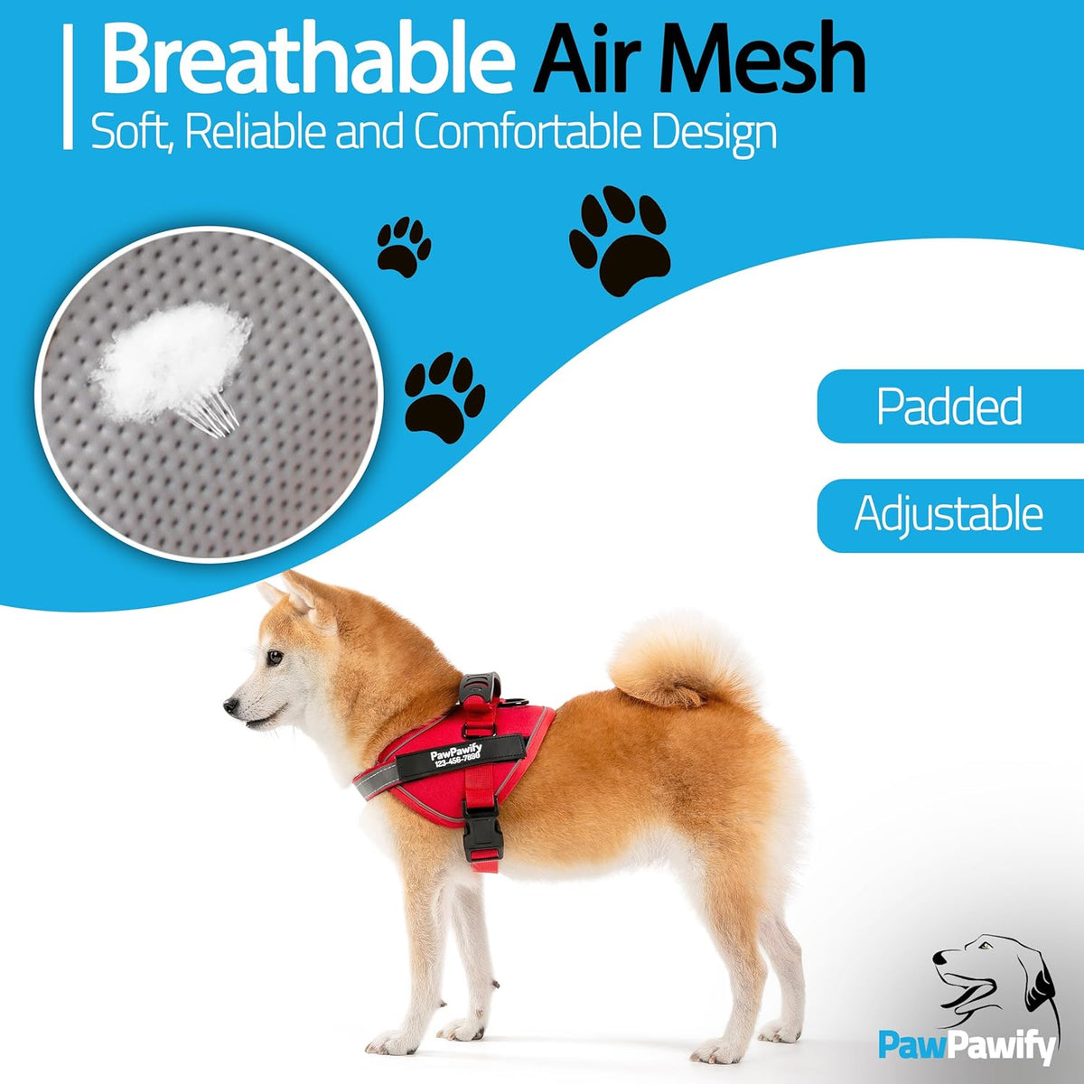 PawPawify Custom No Pull Dog Harness with Name and Phone Number, Heavy Duty Personalized Pet Vest to Prevent Tugging, Pulling, or Choking, Training and Walking (New Red, L (40-60 LBS))