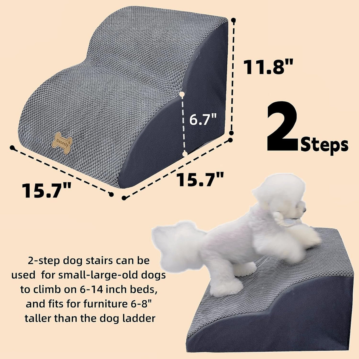 Dog Stairs for High Beds Couches 2-Step 2-5 Step Pet Stairs Steps for Small Large Dogs Cats Non-Slip Balanced Ramp Indoor Stairs with Non-Slip Sticker 30D Grey