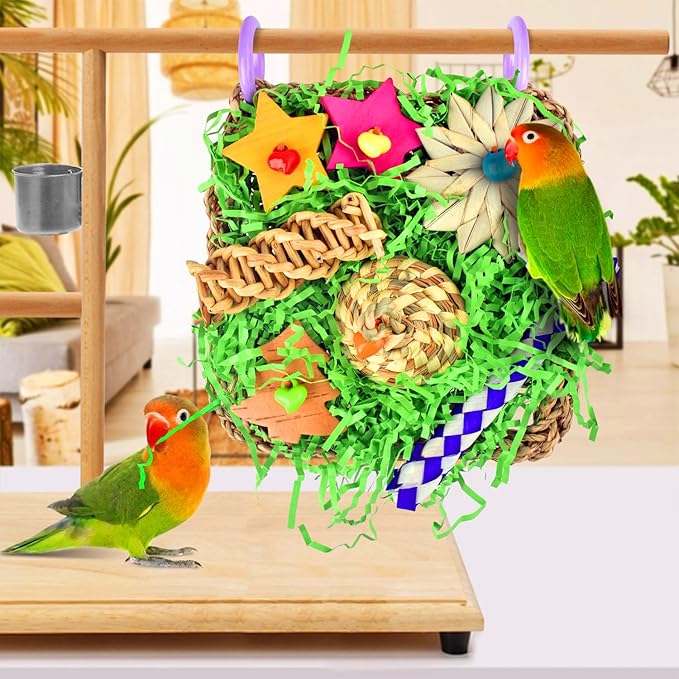 KATUMO Bird Toys, Parakeet Grass Mat Toys Parrot Foraging Shredding Entertainments for Cockatiel Conure Lovebird Parakeet Small to Medium Birds