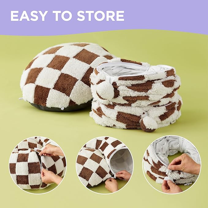 Lesure Cat Tunnel Bed for Indoor Cats - Cute Cat Donut Tunnel Toys for Small Large Cats with Washable Circle Cushion, Round Pet Peekaboo Cave Toy for Kitten/Puppy/Rabbit, Standard Brown Checks