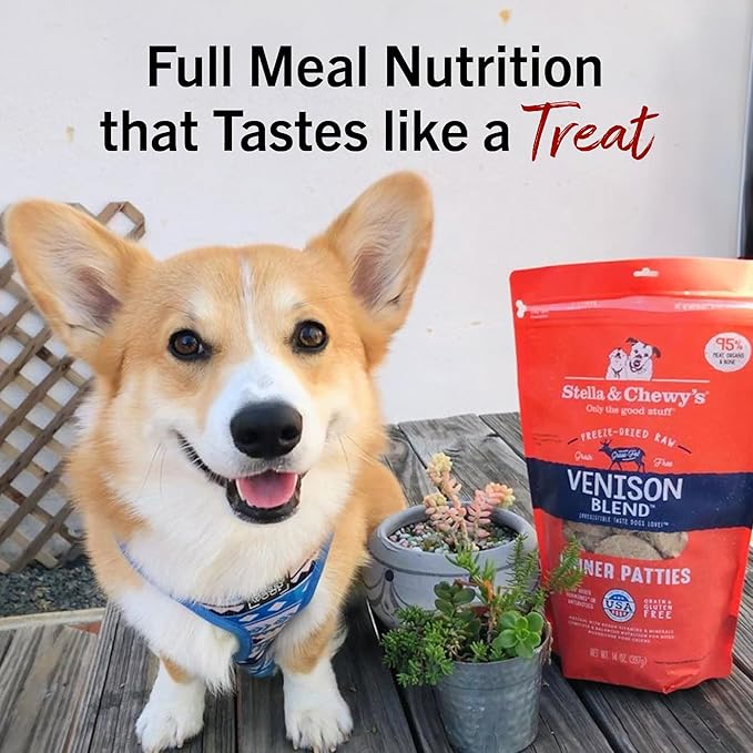 Stella & Chewy's Freeze-Dried Raw Dinner Patties - Venison Blend Recipe - High Protein Grain-Free Puppy & Dog Food - Perfect For Picky Eaters - 14 Oz