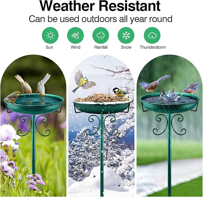 Daoeny 35In Metal Bird Bath for Outside, Vintage Freestanding Birdbaths & Birdfeeder, Bird Baths Feeder Bowl for Outdoors Garden Patio Yard Lawn Decor, Upgraded 5-Pronged Base (Green)