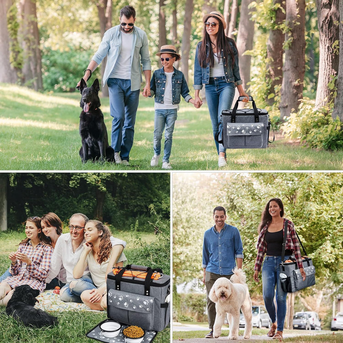 Large Dog Travel Bag, Airline Approved Dogs Bags for Traveling, 2 Dog 's Food Travel Container and Collapsible Bowls, Weekend Pet Travel Bags