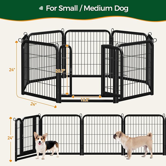 Yaheetech Dog Playpen Outdoor, 24 inch 8 Panels Dog Pen Indoor Heavy Duty Puppy Exercise Pen Metal Pet Fence for RV Camping/Yard/Garden
