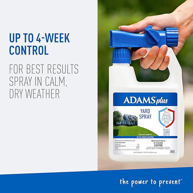 Adams Plus Yard Spray ; Kills Mosquitoes, Fleas, Ticks, Ants, And Many Other Listed Nuisance Pests in Outdoor Areas ; Treats Up to 5,000 Square Feet ; Easy To Use Hose-End Spray ; 32 Fl Oz