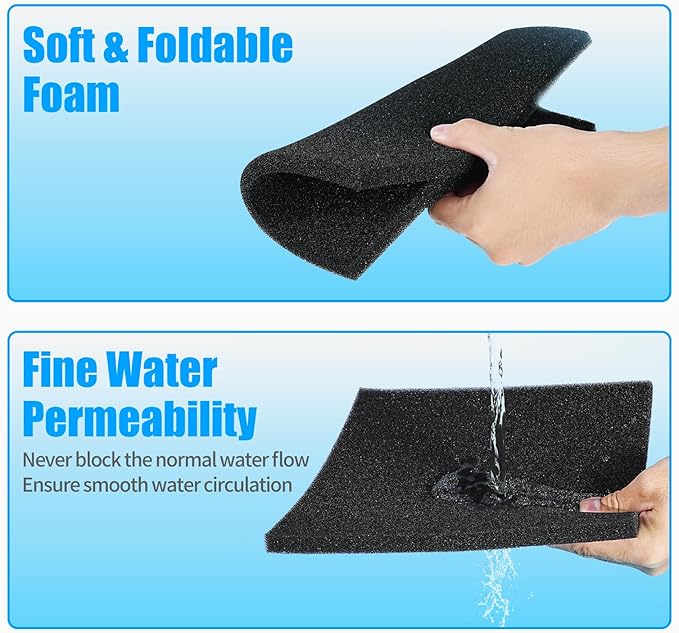 AQUANEAT 2 Pack Aquarium Bio Sponge Filter Media Pad Cut-to-Size Open Cell Foam Sheet for Fish Tank Sump (9" x 9" x 0.5") Black