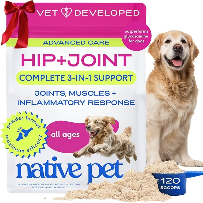 Native Pet Advanced Care - Hip & Joint Supplement for Dogs - Supports Joints, Cartilage, Muscles & Anti-Inflammatory with HMB, UC-II Collagen, Green Lipped Mussel & Hyaluronic Acid - 120 Scoops