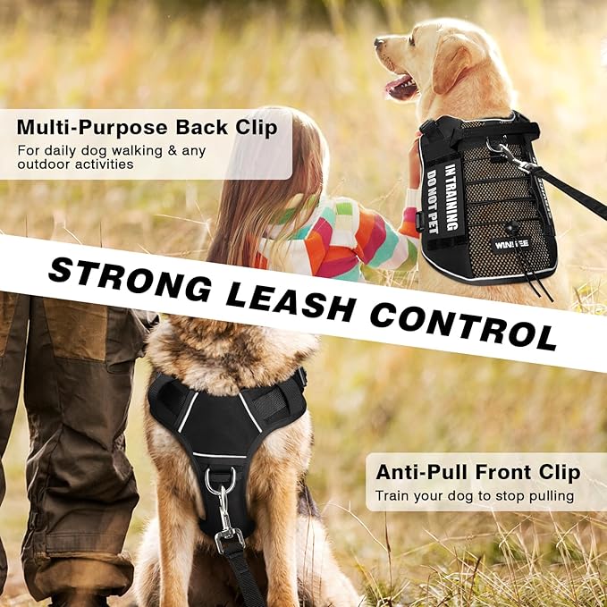 WINSEE Service Dog in Training Mesh Harness with 10 Pet Patches, Soft Air Mesh Breathable Tactical Dog Molle Vest, Reflective Military Pet Vest for Walking Hiking for Small Dogs