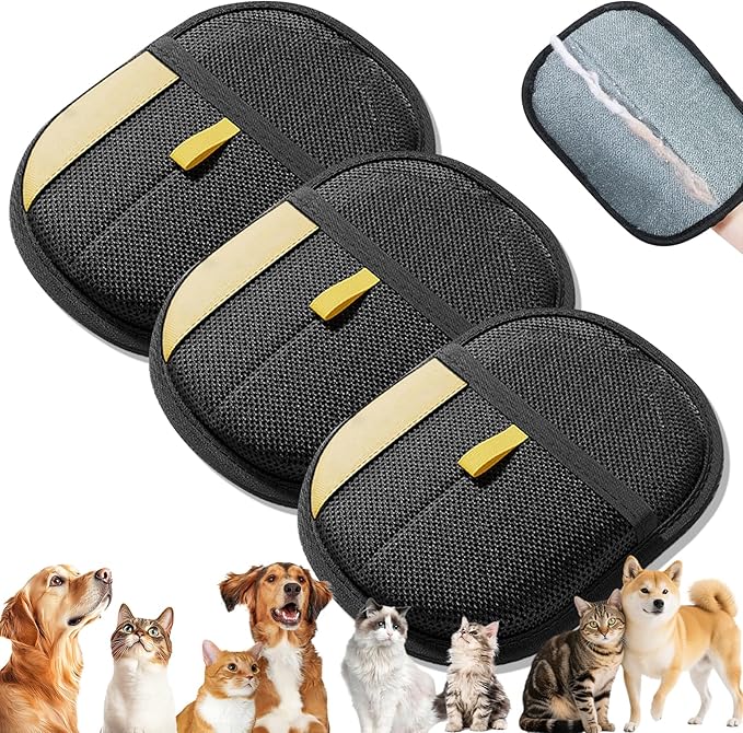 Pet Hair Removal Gloves, Pet Hair Remover Electrostatic Gloves for Cats & Dogs, Washable and Reusable Cat Hair Remover for Cat Beds, Bed Sheets, Sofas, Clothes, Carpets, Curtains (3pcs)