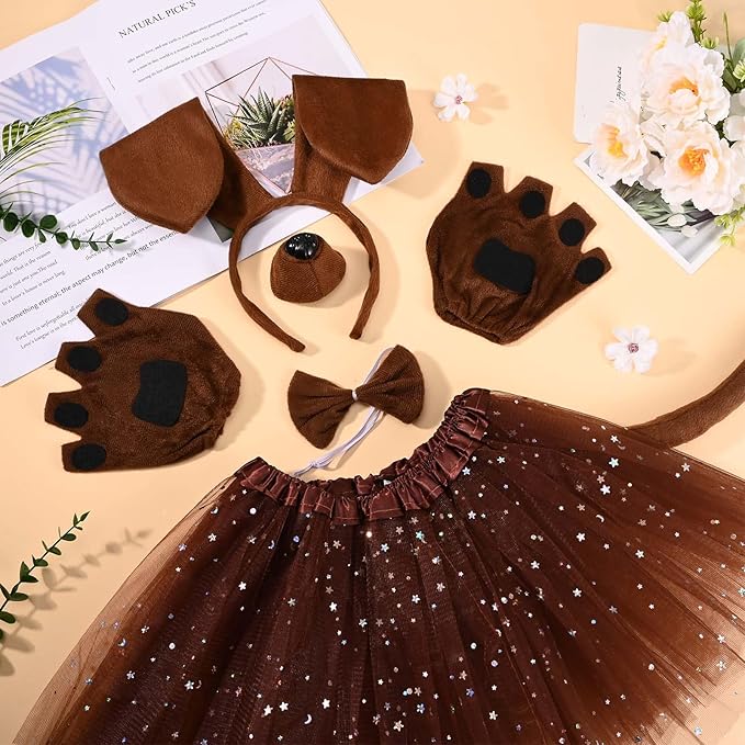 6 Pcs Puppy Costume for Women Include Dog Ears Headband,Bow Tie Tail Nose Paw Gloves and Tutu Skirt for Halloween