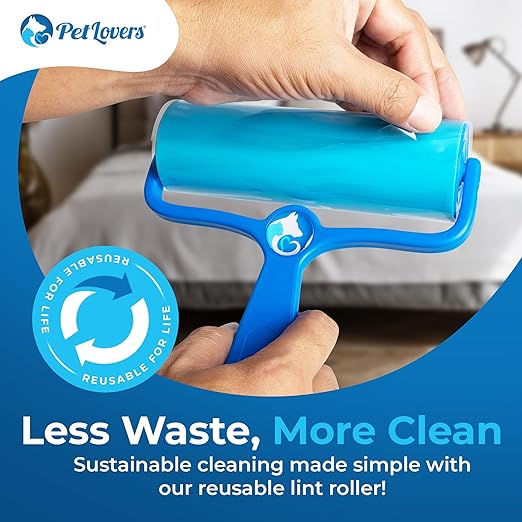 PetLovers EzRoll Reusable Lint Roller - Sticky for Life & Multi-Purpose Pet Hair, Dust, & Lint Remover for Clothing, Upholstery, & Cars - Sustainable, Washable & Efficient (Large)