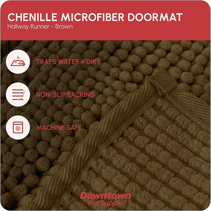 My Doggy Place Microfiber Dog Mat for Muddy Paws, 8' x 2' Brown - Non-Slip, Absorbent and Quick-Drying Dog Paw Cleaning Mat, Washer and Dryer Safe - Hallway Runner