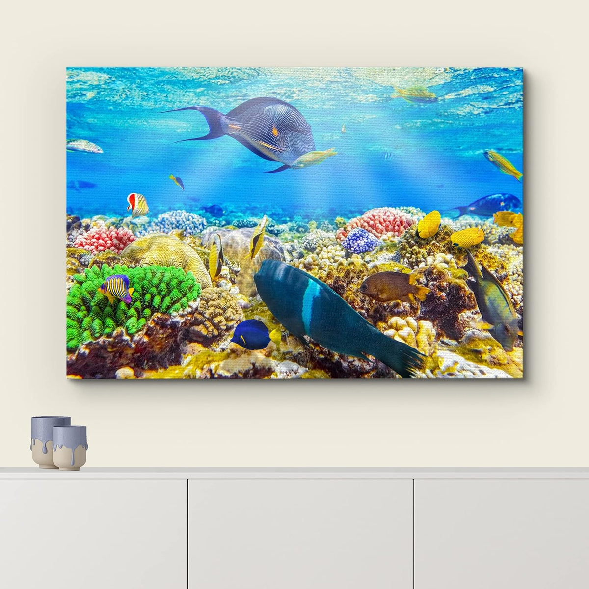 wall26 Canvas Print Wall Art Sunlight Ocean Sea Coral Reef Anemone Fish Nature Animals Photography Realism Rustic Scenic Landscape Wilderness Earth for Living Room, Bedroom, Office - 16"x24"