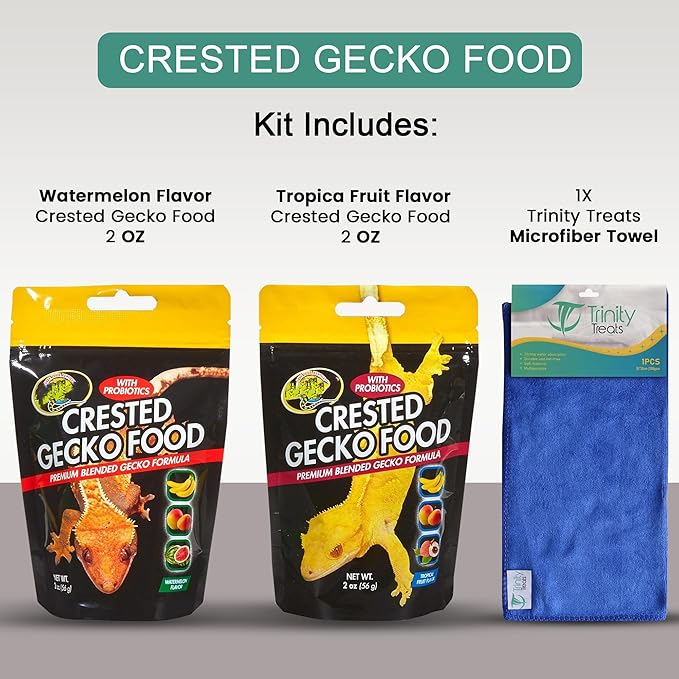 Watermelon and Tropical Fruit Flavor Crested Gecko Food for Reptiles (2-oz) Including Microfiber Cleaning Cloth (Tropical Fruit and Watermelon Flavor Crested Gecko Food 2-oz)