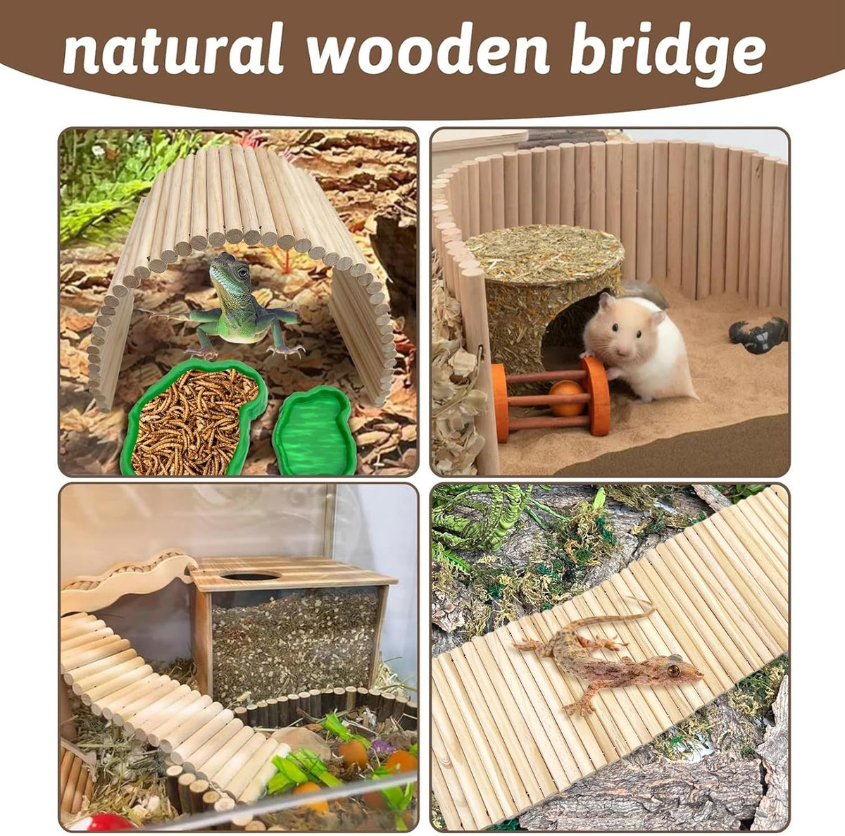 Hamiledyi 15.66 x 7.8 inch Wooden Reptile Hideout, Bearded Dragon Bendy Bridge, Reptiles Hide Cave Habitat Decor, Climbing Ladder Hiding Hut for Lizards Gecko Spiders Snakes Tortoise